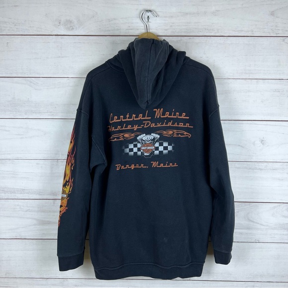 Vintage Y2K Harley Davidson Flames Faded Hoodie Large - Picture 2 of 8